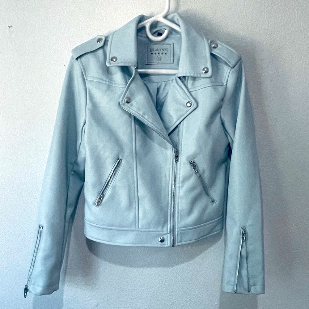 Blank NYC Light Blue Vegan Leather Moto Jacket